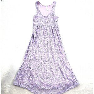 COCO Empire Waist Midi Dress Crochet Lace Womens M Lilac Sundress Beach Romantic